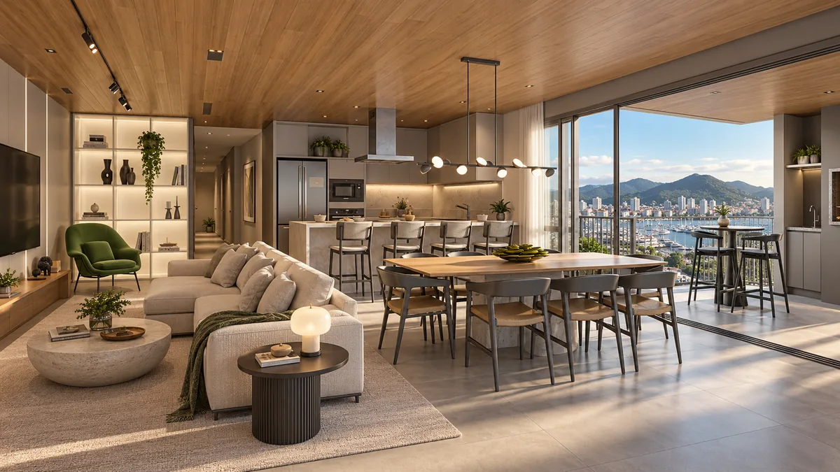 Living integrado de um apartamento do Marina Bay